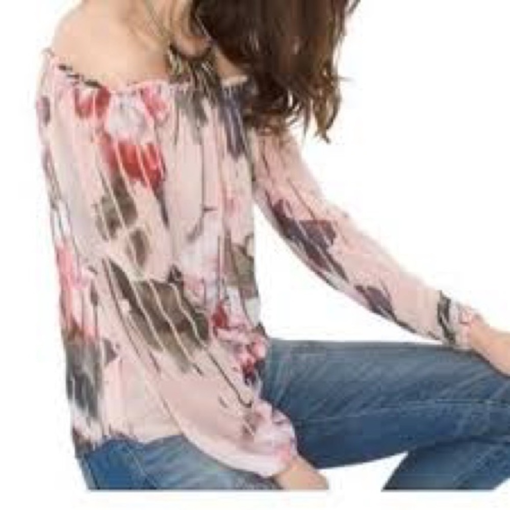 White House Black Market Off-Shoulder Floral Blouse Pink Multicolor Size Small